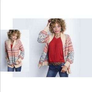 CAbi Highlands Fair Isle Zip Up Cardigan Cozy Sweater